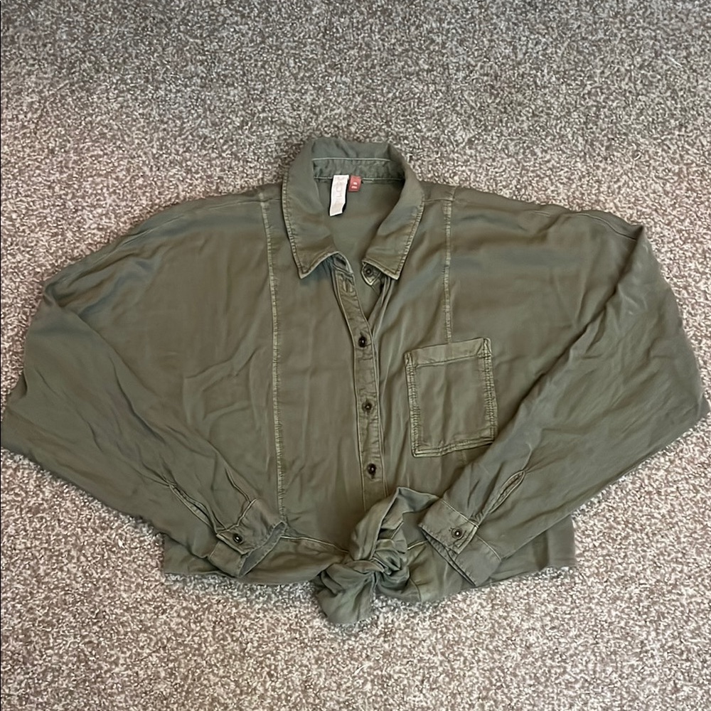 Anthropologie Olive Green Button-Front Blouse